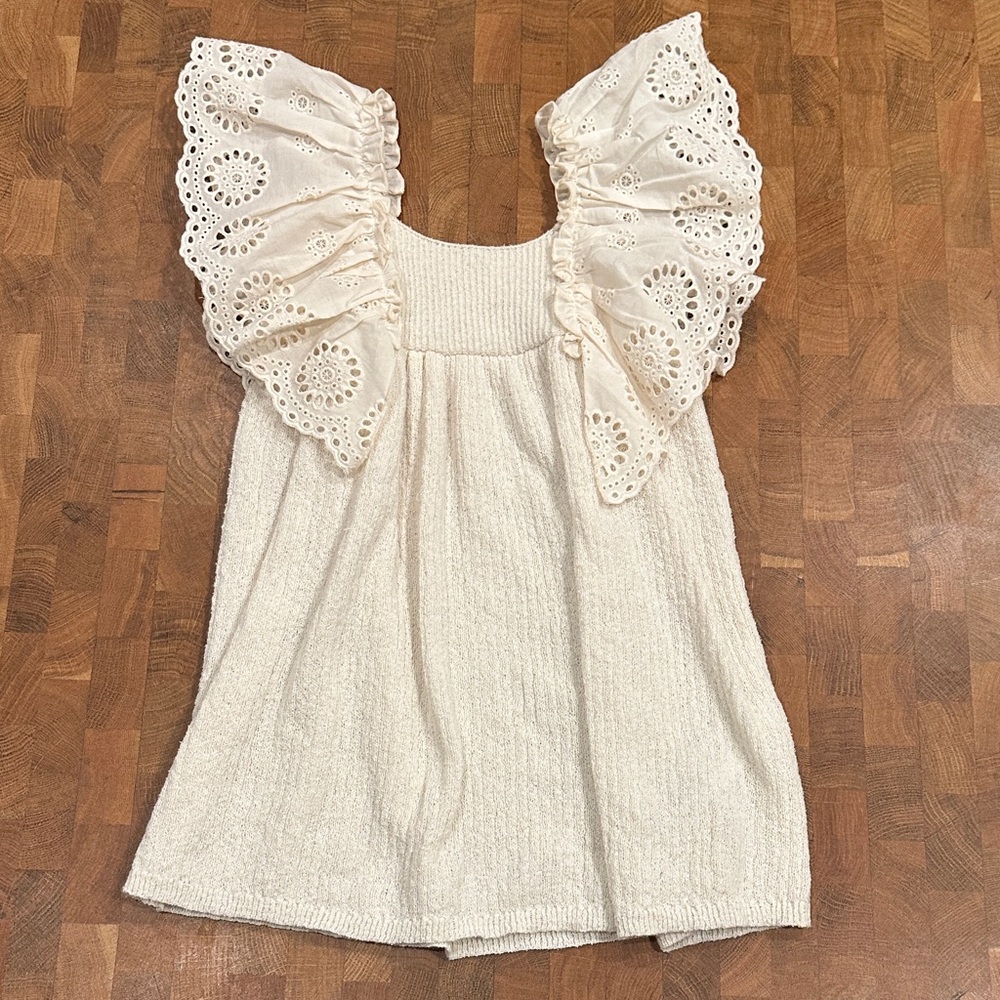 Zara Cream Eyelet Ruffle Knit Dress 3t